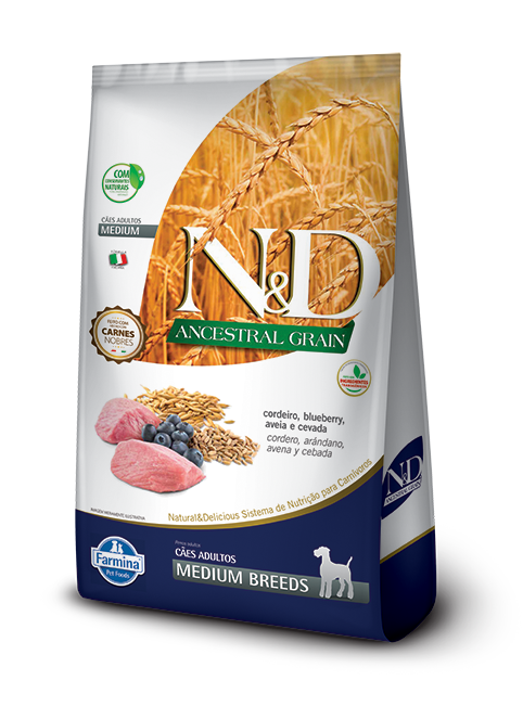 N&D ADULTO RAZA MEDIANA 10,1KG (CORDERO , ARANDANOS, AVENA Y CEBADA )