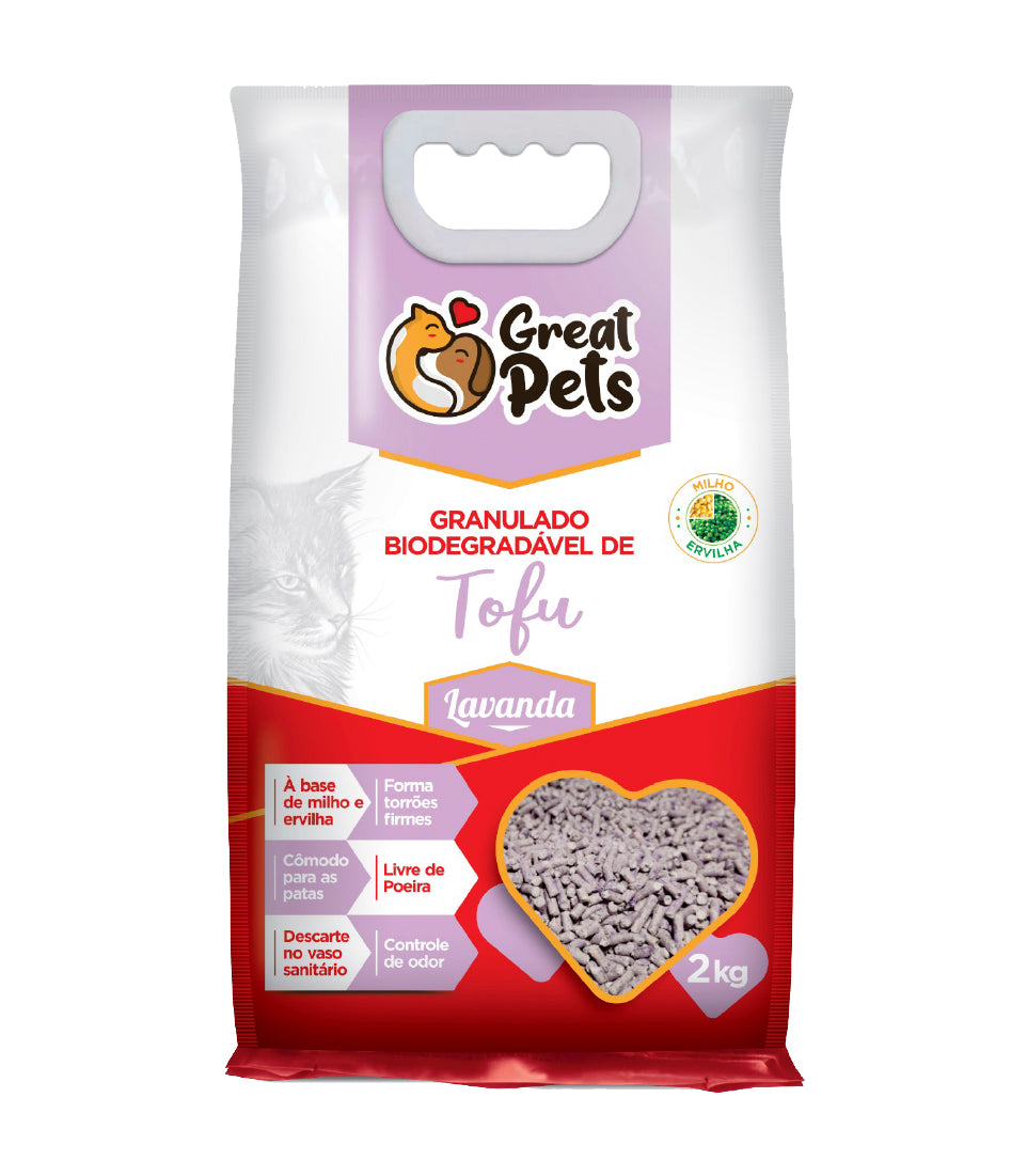 SANITARIO GRANULADO TOFU LAVANDA 2 KG GREAT PETS