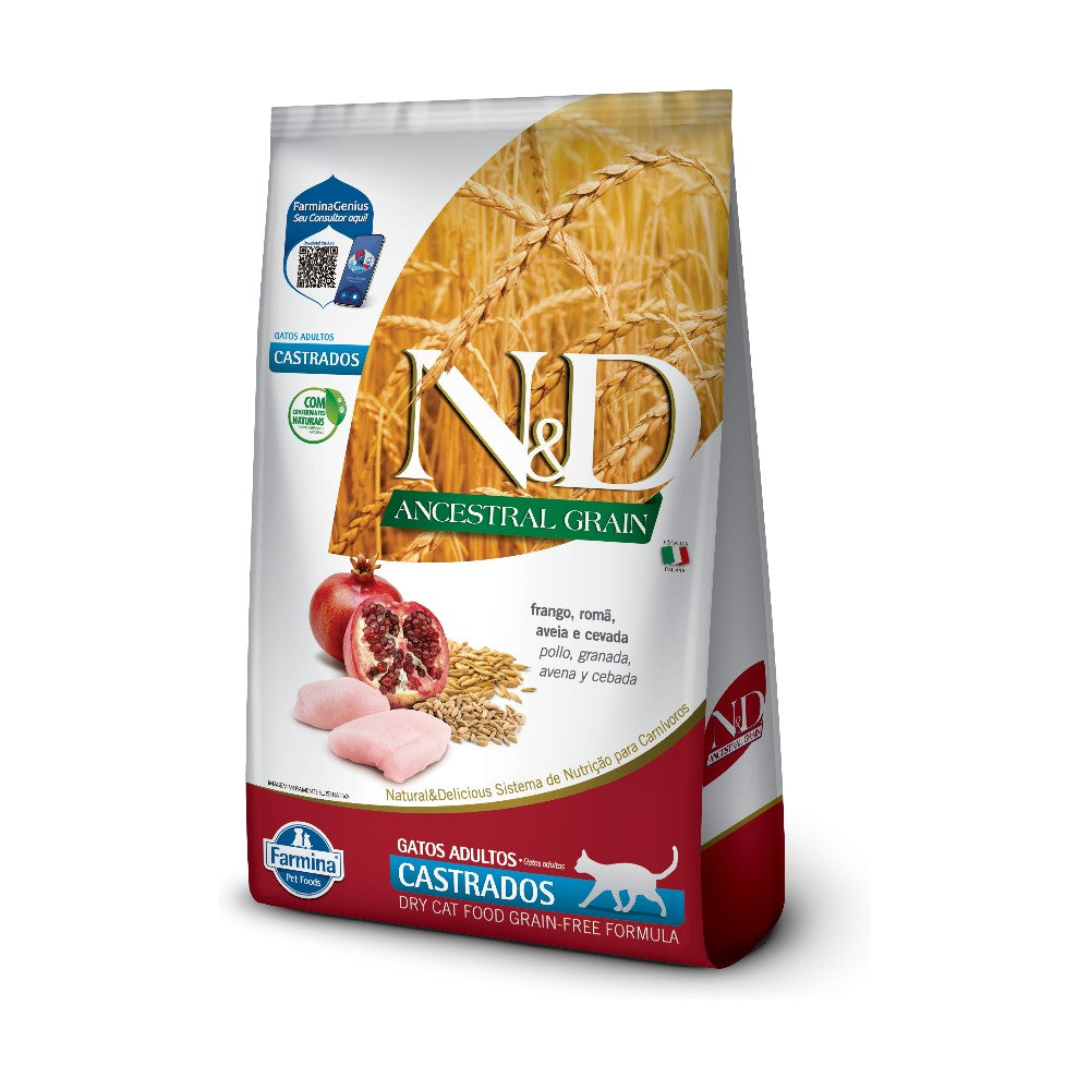 N&D ANCESTRAL GATO CASTRADOS 1,5 KG (POLLO , GRANADA , AVENA Y CEBADA )