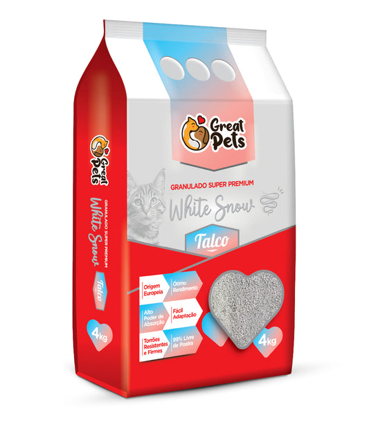 AGLOMERANTE SUPER PREMIUM WHITE SNOW TALCO 4 KG GREAT PETS