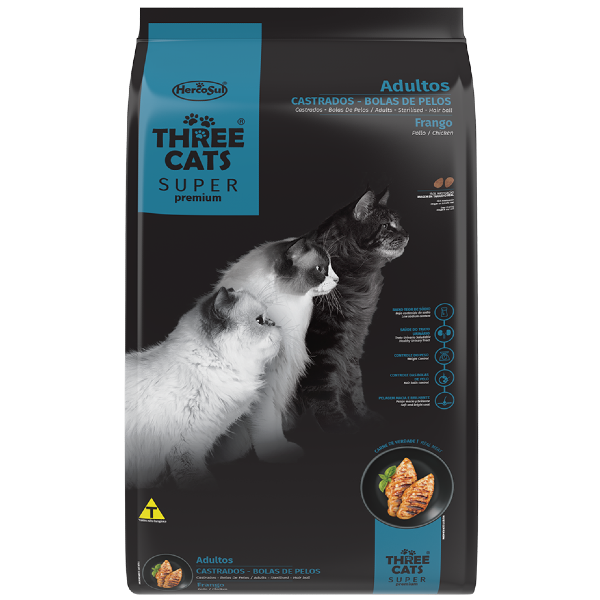 THREE CATS SUPER PREMIUM BOLA DE PELO CASTRADOS 10.1Kg.